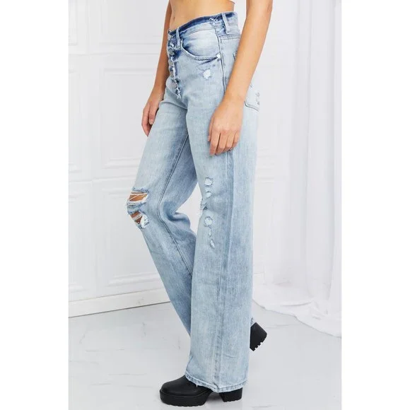 Kancan Button Fly Distressed Raw Hem Straight leg Jeans - Picture 5 of 7